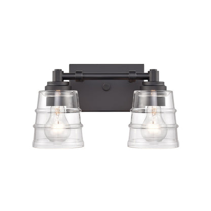 Atlas Lighting Pulsate 13in 2-Light Vanity Light | Transitional Matte Black and Clear Glass | Bathroom Vanity | 13 x 6.5 x 7.75 in | Model WL11416-BK