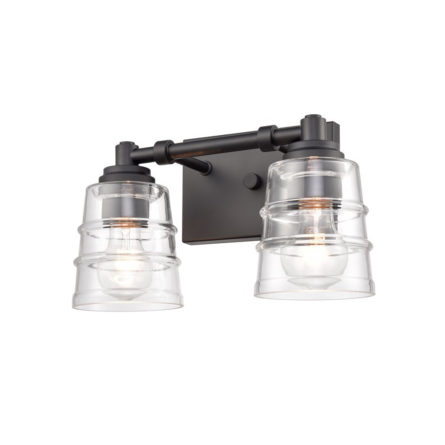 Atlas Lighting Pulsate 13in 2-Light Vanity Light | Transitional Matte Black and Clear Glass | Bathroom Vanity | 13 x 6.5 x 7.75 in | Model WL11416-BK