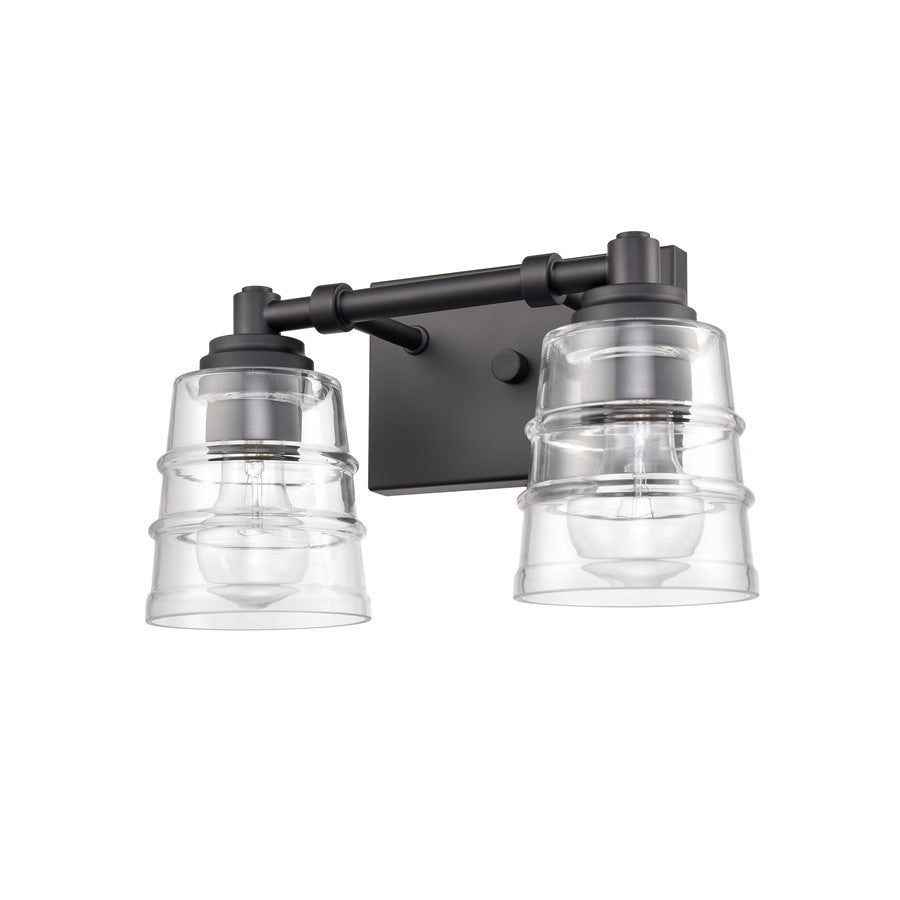 Atlas Lighting Pulsate 13in 2-Light Vanity Light | Transitional Matte Black and Clear Glass | Bathroom Vanity | 13 x 6.5 x 7.75 in | Model WL11416-BK