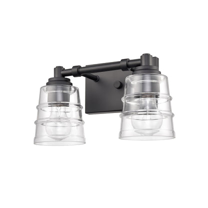Atlas Lighting Pulsate 13in 2-Light Vanity Light | Transitional Matte Black and Clear Glass | Bathroom Vanity | 13 x 6.5 x 7.75 in | Model WL11416-BK