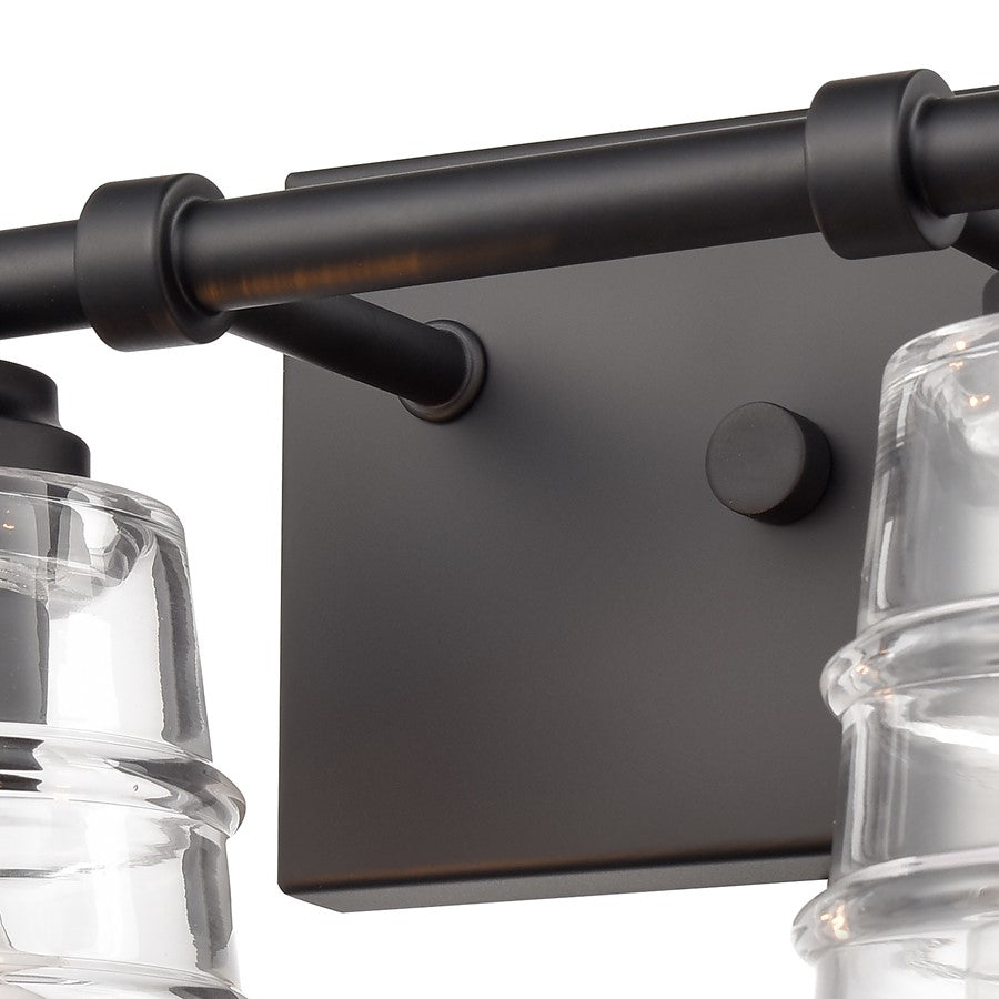 Atlas Lighting Pulsate 13in 2-Light Vanity Light | Transitional Matte Black and Clear Glass | Bathroom Vanity | 13 x 6.5 x 7.75 in | Model WL11416-BK