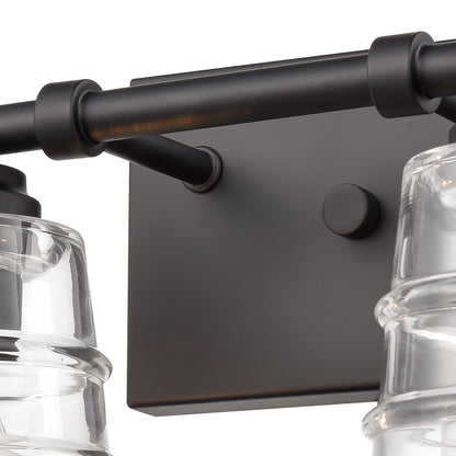 Atlas Lighting Pulsate 13in 2-Light Vanity Light | Transitional Matte Black and Clear Glass | Bathroom Vanity | 13 x 6.5 x 7.75 in | Model WL11416-BK
