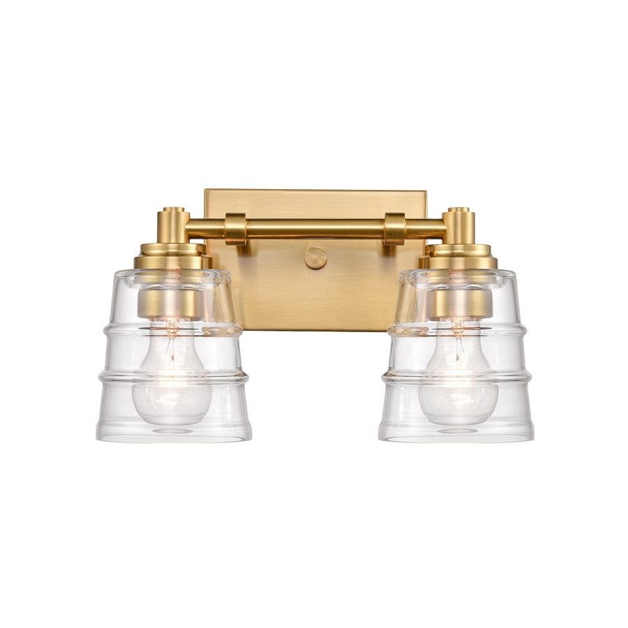 Atlas Lighting Pulsate 13in 2-Light Vanity Light | Transitional Satin Brass and Clear Glass | Bathroom Vanity | 13 x 6.5 x 7.75 in | Model WL11416-BS