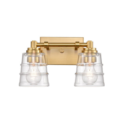 Atlas Lighting Pulsate 13in 2-Light Vanity Light | Transitional Satin Brass and Clear Glass | Bathroom Vanity | 13 x 6.5 x 7.75 in | Model WL11416-BS