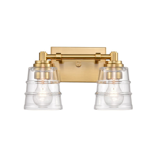 Atlas Lighting Pulsate 13in 2-Light Vanity Light | Transitional Satin Brass and Clear Glass | Bathroom Vanity | 13 x 6.5 x 7.75 in | Model WL11416-BS