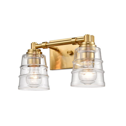 Atlas Lighting Pulsate 13in 2-Light Vanity Light | Transitional Satin Brass and Clear Glass | Bathroom Vanity | 13 x 6.5 x 7.75 in | Model WL11416-BS