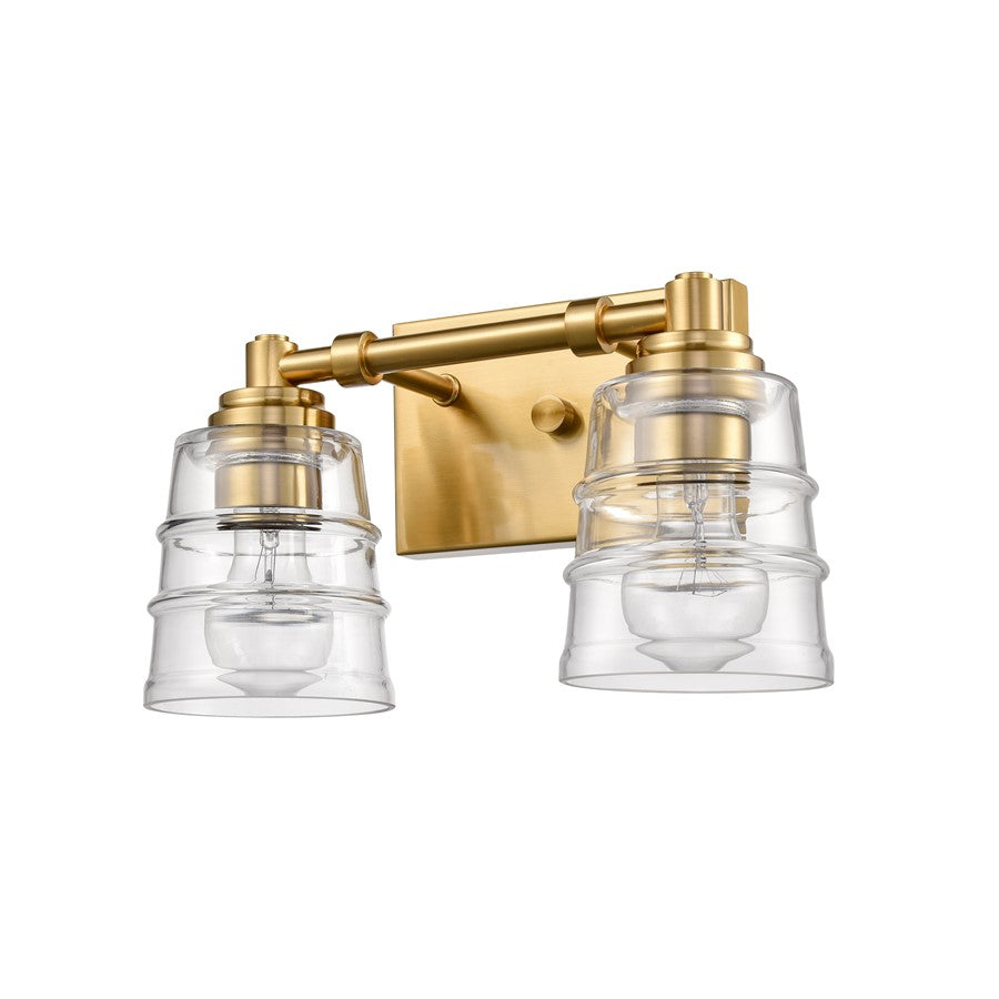 Atlas Lighting Pulsate 13in 2-Light Vanity Light | Transitional Satin Brass and Clear Glass | Bathroom Vanity | 13 x 6.5 x 7.75 in | Model WL11416-BS