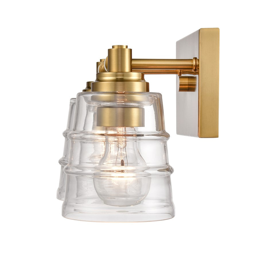 Atlas Lighting Pulsate 13in 2-Light Vanity Light | Transitional Satin Brass and Clear Glass | Bathroom Vanity | 13 x 6.5 x 7.75 in | Model WL11416-BS