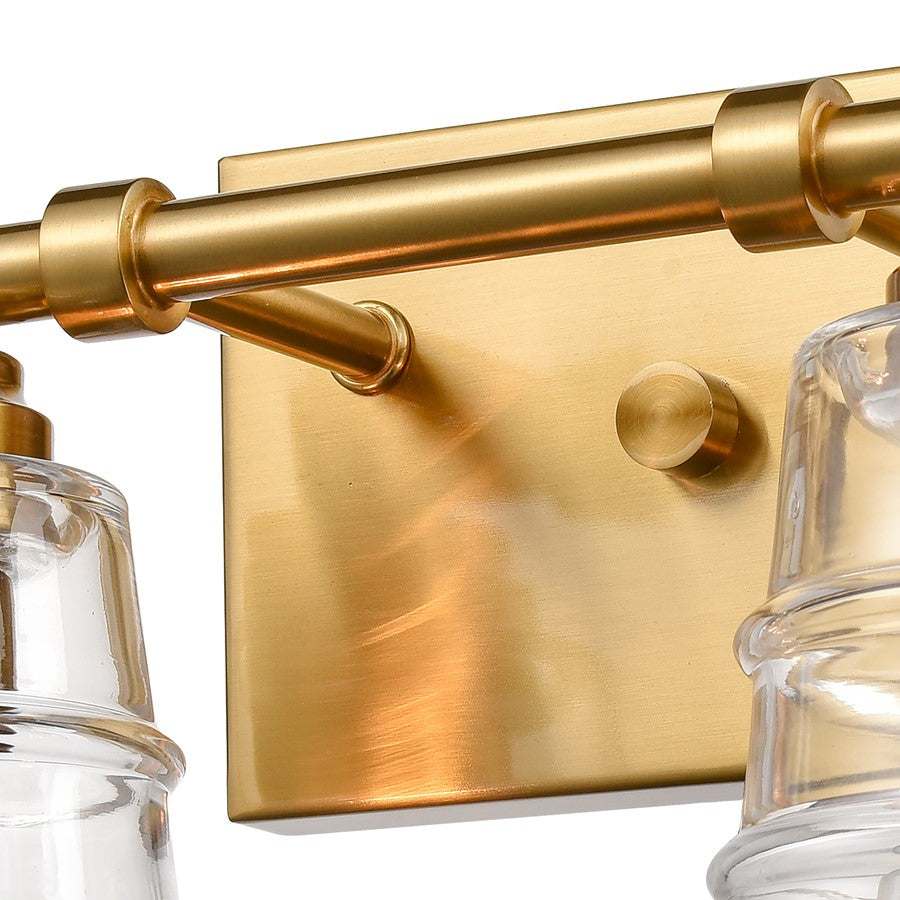 Atlas Lighting Pulsate 13in 2-Light Vanity Light | Transitional Satin Brass and Clear Glass | Bathroom Vanity | 13 x 6.5 x 7.75 in | Model WL11416-BS