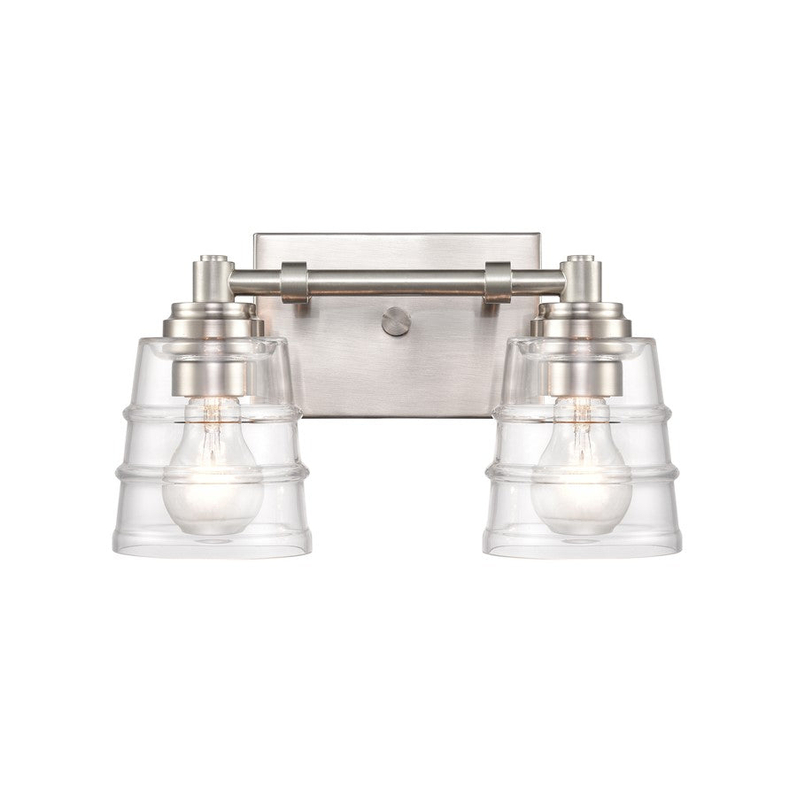 Atlas Pulsate 13in 2-Light Vanity Light | Transitional Satin Nickel and Clear Glass | Bathroom Vanity & Powder Room | Model WL11416-NK
