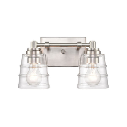 Atlas Pulsate 13in 2-Light Vanity Light | Transitional Satin Nickel and Clear Glass | Bathroom Vanity & Powder Room | Model WL11416-NK