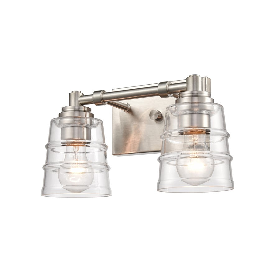 Atlas Pulsate 13in 2-Light Vanity Light | Transitional Satin Nickel and Clear Glass | Bathroom Vanity & Powder Room | Model WL11416-NK