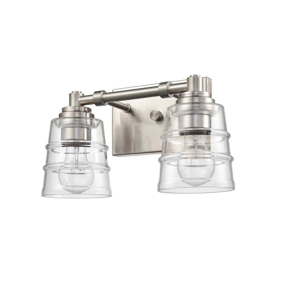 Atlas Pulsate 13in 2-Light Vanity Light | Transitional Satin Nickel and Clear Glass | Bathroom Vanity & Powder Room | Model WL11416-NK