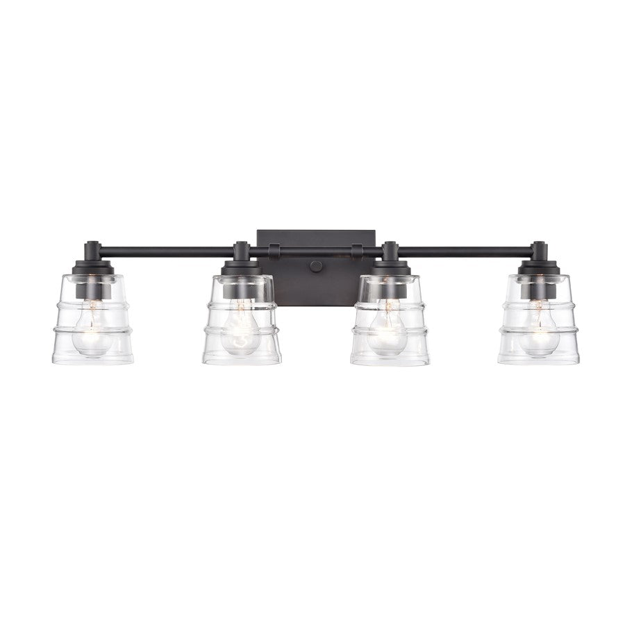 Atlas Pulsate 30in 4-Light Vanity Light | Transitional Matte Black and Clear Glass | Bathroom Vanity & Powder Room | Model WL11417-BK