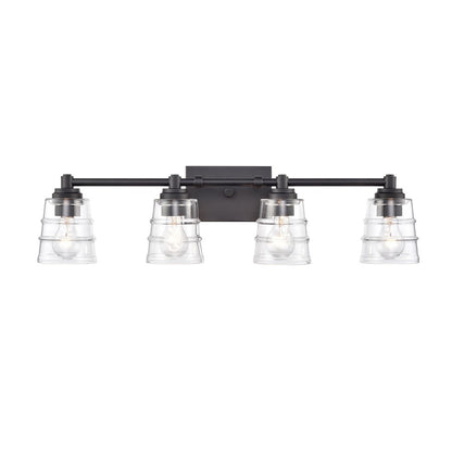Atlas Pulsate 30in 4-Light Vanity Light | Transitional Matte Black and Clear Glass | Bathroom Vanity & Powder Room | Model WL11417-BK