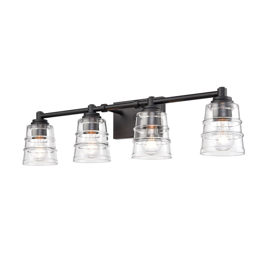 Atlas Pulsate 30in 4-Light Vanity Light | Transitional Matte Black and Clear Glass | Bathroom Vanity & Powder Room | Model WL11417-BK