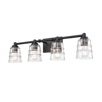 Atlas Pulsate 30in 4-Light Vanity Light | Transitional Matte Black and Clear Glass | Bathroom Vanity & Powder Room | Model WL11417-BK