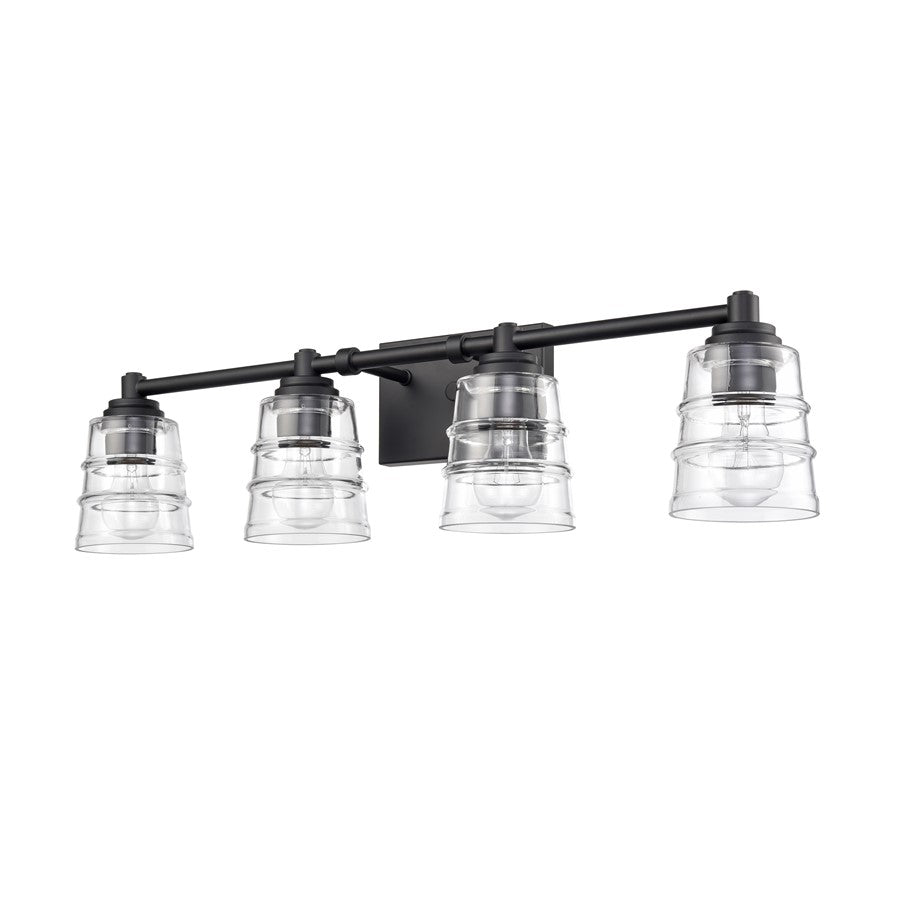 Atlas Pulsate 30in 4-Light Vanity Light | Transitional Matte Black and Clear Glass | Bathroom Vanity & Powder Room | Model WL11417-BK