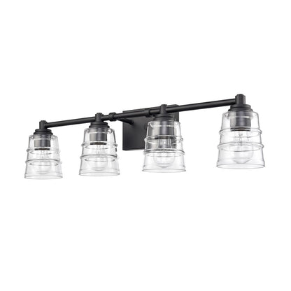 Atlas Pulsate 30in 4-Light Vanity Light | Transitional Matte Black and Clear Glass | Bathroom Vanity & Powder Room | Model WL11417-BK