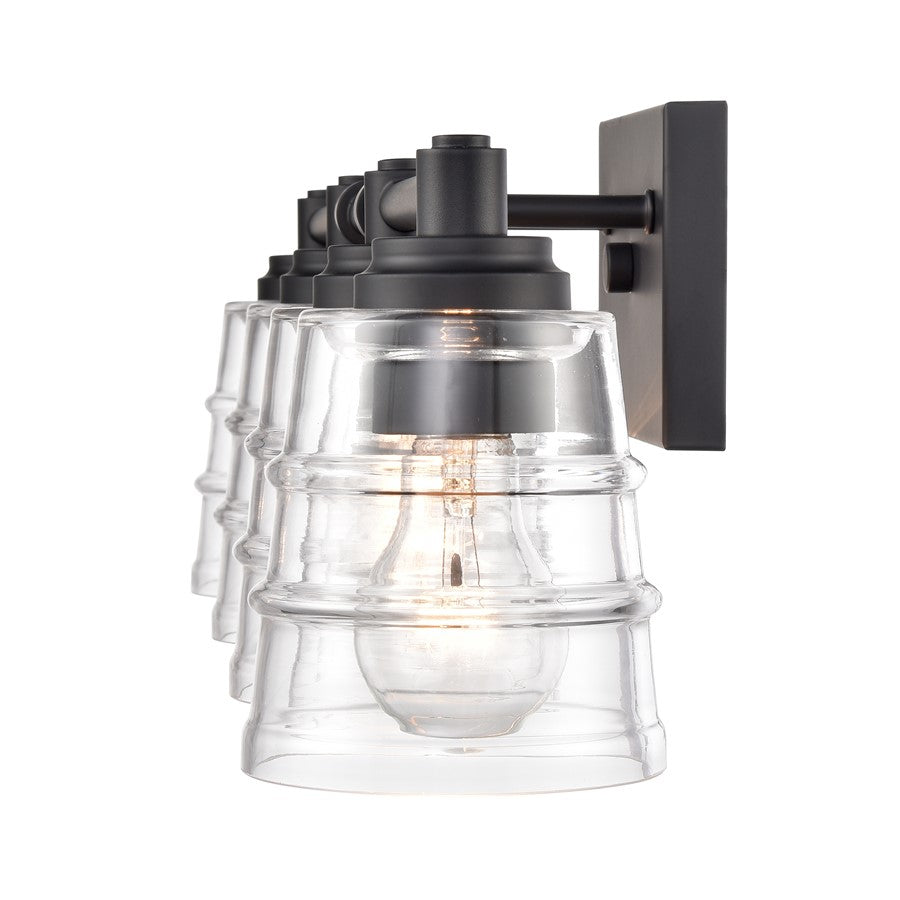 Atlas Pulsate 30in 4-Light Vanity Light | Transitional Matte Black and Clear Glass | Bathroom Vanity & Powder Room | Model WL11417-BK