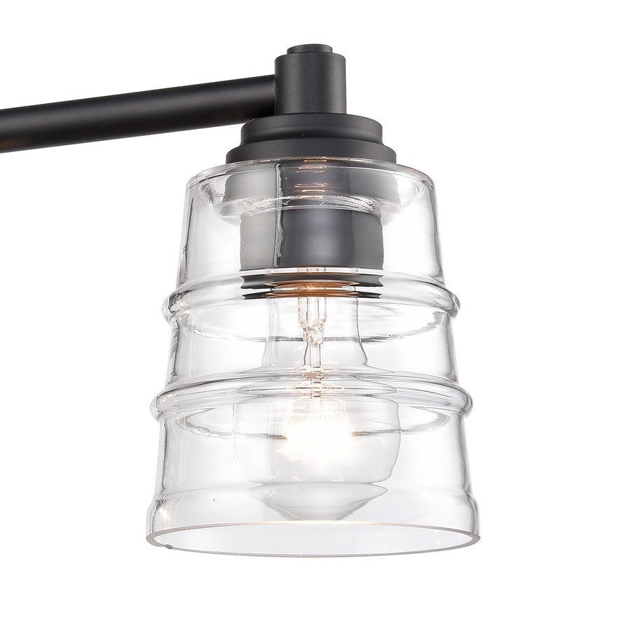Atlas Pulsate 30in 4-Light Vanity Light | Transitional Matte Black and Clear Glass | Bathroom Vanity & Powder Room | Model WL11417-BK