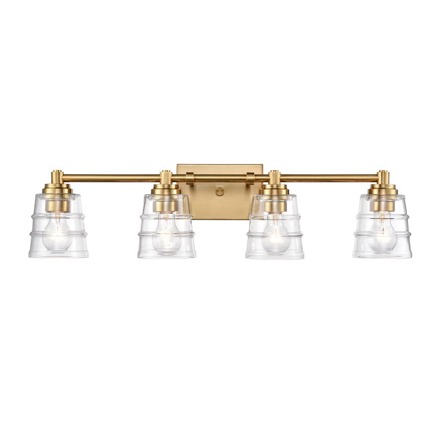 Atlas Pulsate 30in 4-Light Vanity Light | Transitional Satin Brass and Clear Glass | Bathroom Vanity & Powder Room | Model WL11417-BS