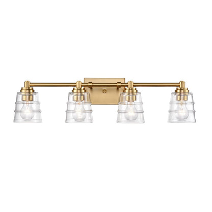 Atlas Pulsate 30in 4-Light Vanity Light | Transitional Satin Brass and Clear Glass | Bathroom Vanity & Powder Room | Model WL11417-BS
