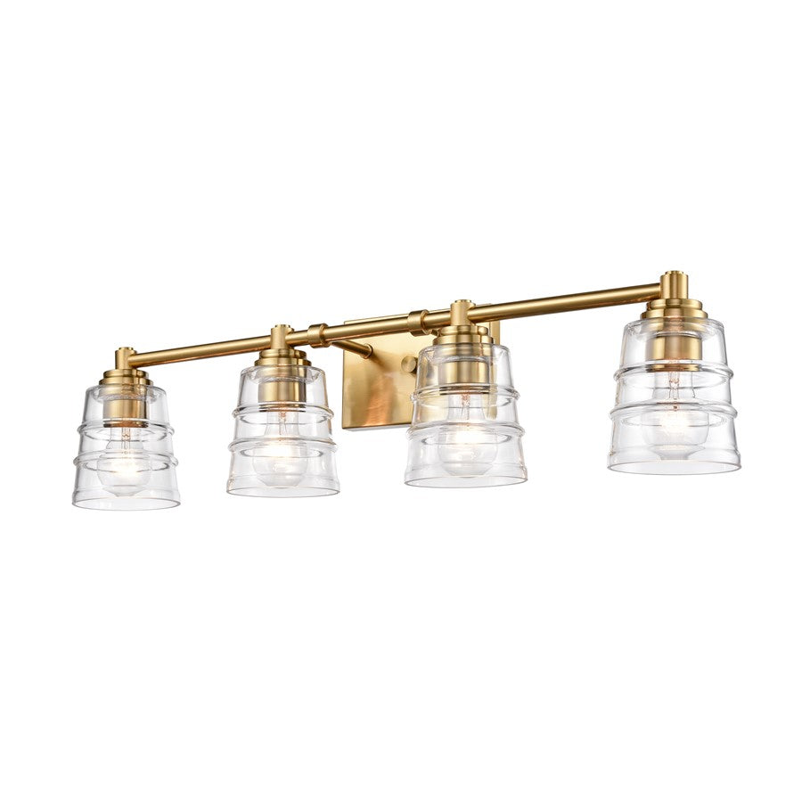 Atlas Pulsate 30in 4-Light Vanity Light | Transitional Satin Brass and Clear Glass | Bathroom Vanity & Powder Room | Model WL11417-BS
