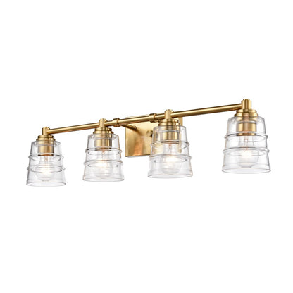 Atlas Pulsate 30in 4-Light Vanity Light | Transitional Satin Brass and Clear Glass | Bathroom Vanity & Powder Room | Model WL11417-BS
