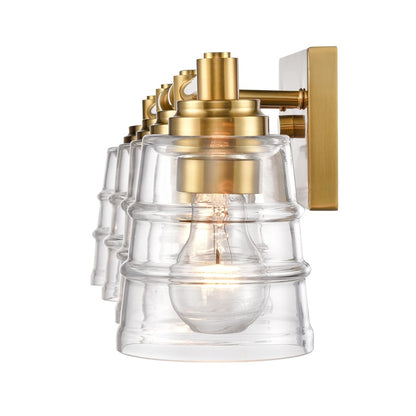 Atlas Pulsate 30in 4-Light Vanity Light | Transitional Satin Brass and Clear Glass | Bathroom Vanity & Powder Room | Model WL11417-BS