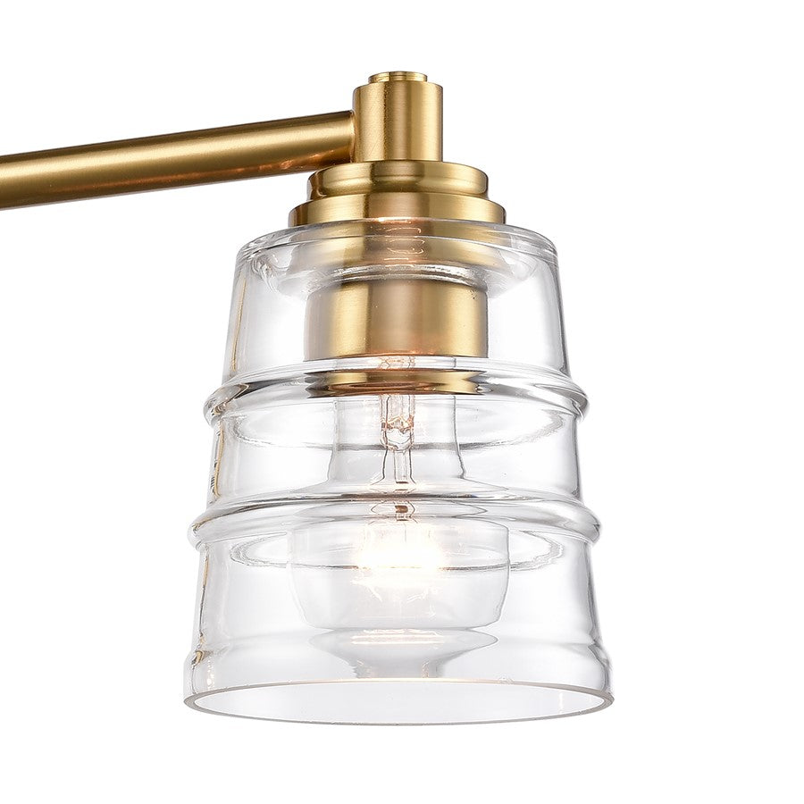 Atlas Pulsate 30in 4-Light Vanity Light | Transitional Satin Brass and Clear Glass | Bathroom Vanity & Powder Room | Model WL11417-BS