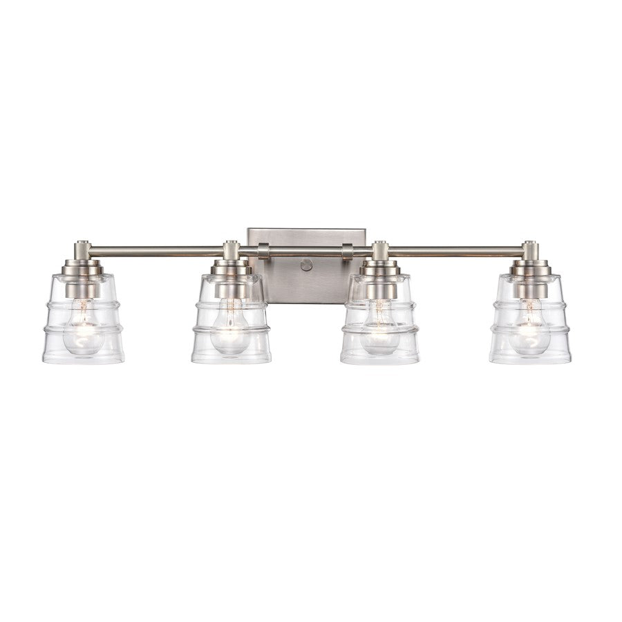 Atlas Pulsate 30in 4-Light Vanity Light | Transitional Satin Nickel and Clear Glass | Bathroom Vanity & Powder Room | Model WL11417-NK