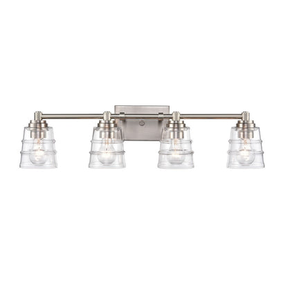 Atlas Pulsate 30in 4-Light Vanity Light | Transitional Satin Nickel and Clear Glass | Bathroom Vanity & Powder Room | Model WL11417-NK