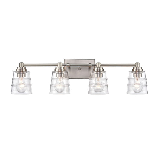 Atlas Pulsate 30in 4-Light Vanity Light | Transitional Satin Nickel and Clear Glass | Bathroom Vanity & Powder Room | Model WL11417-NK