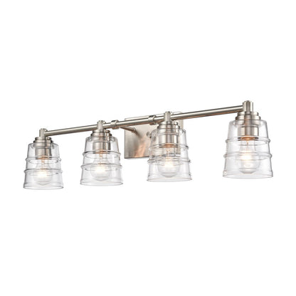 Atlas Pulsate 30in 4-Light Vanity Light | Transitional Satin Nickel and Clear Glass | Bathroom Vanity & Powder Room | Model WL11417-NK