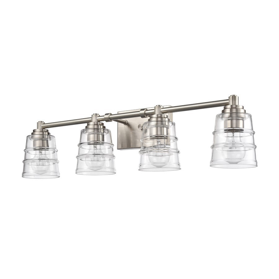 Atlas Pulsate 30in 4-Light Vanity Light | Transitional Satin Nickel and Clear Glass | Bathroom Vanity & Powder Room | Model WL11417-NK