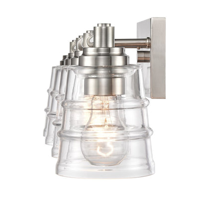 Atlas Pulsate 30in 4-Light Vanity Light | Transitional Satin Nickel and Clear Glass | Bathroom Vanity & Powder Room | Model WL11417-NK