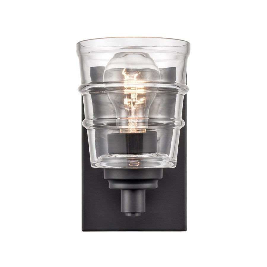 Atlas Lighting Pulsate 4.5in 1-Light Vanity Light | Transitional Matte Black and Clear Glass | Bathroom Vanity | Model WL11418-BK