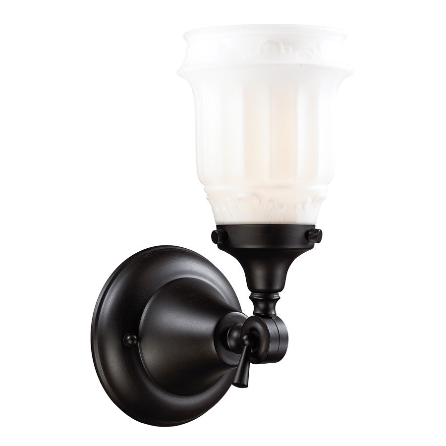 Atlas Lighting Quinton Parlor 5in 1-Light Wall Sconce | Traditional Oil Rubbed Bronze and White Frosted Glass | Bathroom Vanity | Model WL11419-BZ