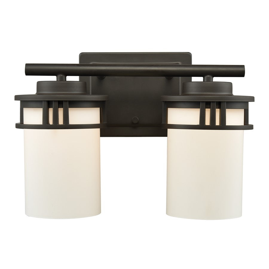 Atlas Lighting Ravendale 12in 2-Light Vanity Light | Transitional Oil Rubbed Bronze and White Frosted Glass | Bathroom Vanity | Model WL11420-BZ