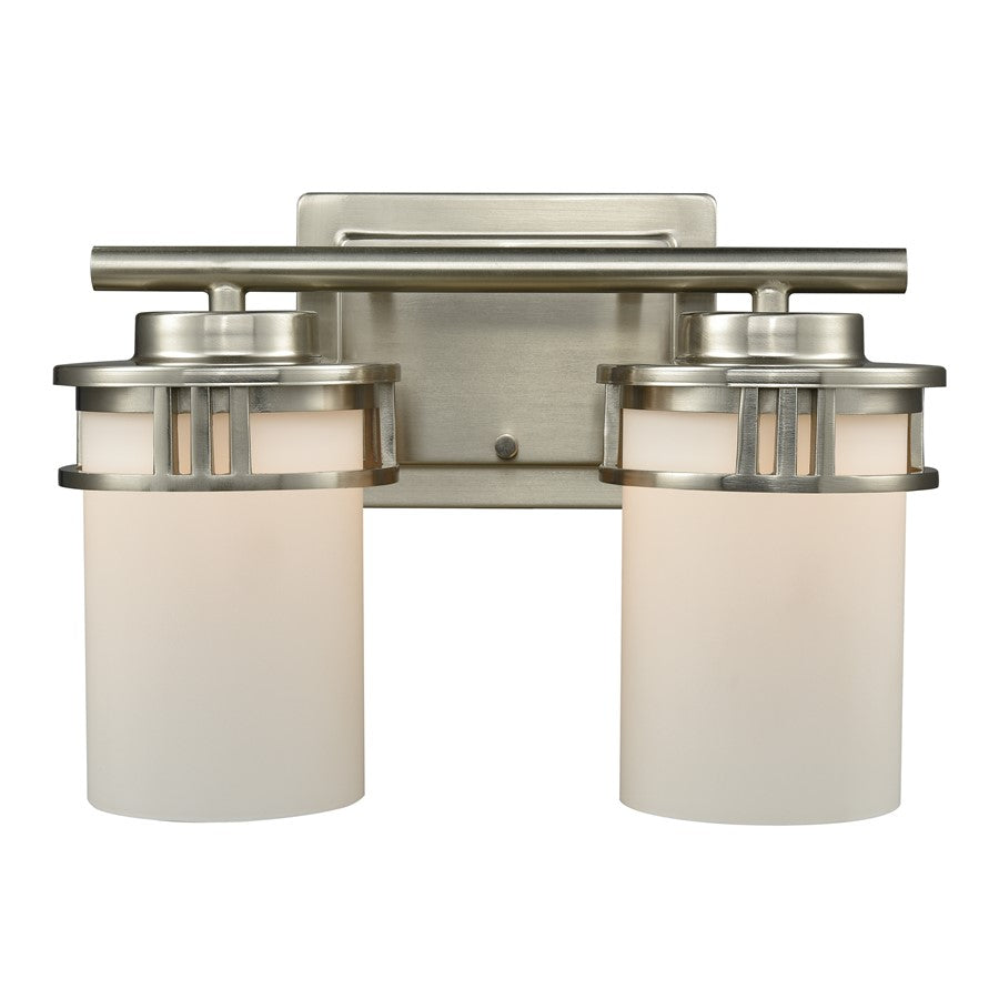Atlas Lighting Ravendale 12in 2-Light Vanity Light | Transitional Brushed Nickel and White Frosted Glass | Bathroom Vanity | Model WL11420-NK