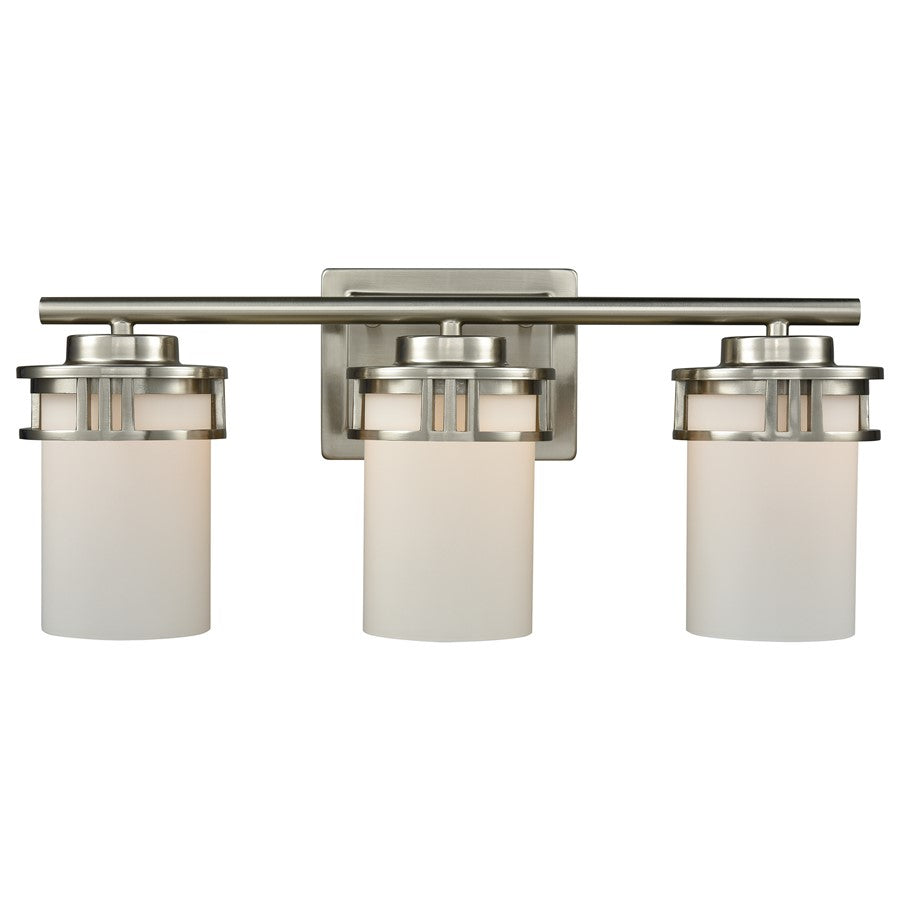 Atlas Lighting Ravendale 20in 3-Light Vanity Light | Transitional Brushed Nickel and White Frosted Glass | Bathroom Vanity | Model WL11421-NK