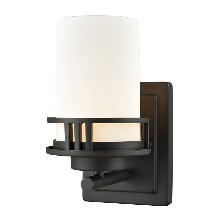 Atlas Lighting Ravendale 5in 1-Light Wall Sconce | Transitional Oil Rubbed Bronze and White Frosted Glass | Bathroom Vanity | Model WL11422-BZ