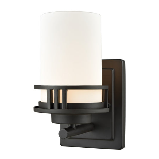 Atlas Lighting Ravendale 5in 1-Light Wall Sconce | Transitional Oil Rubbed Bronze and White Frosted Glass | Bathroom Vanity | Model WL11422-BZ