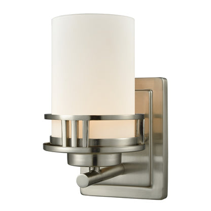 Atlas Lighting Ravendale 9in 1-Light Wall Sconce | Transitional Brushed Nickel and White Glass | Bathroom & Hallway | 5 x 7 x 9 in | Model WL11422-NK