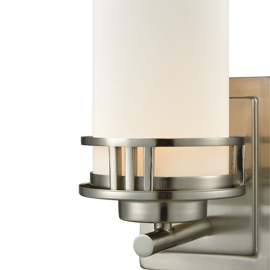 Atlas Lighting Ravendale 9in 1-Light Wall Sconce | Transitional Brushed Nickel and White Glass | Bathroom & Hallway | 5 x 7 x 9 in | Model WL11422-NK