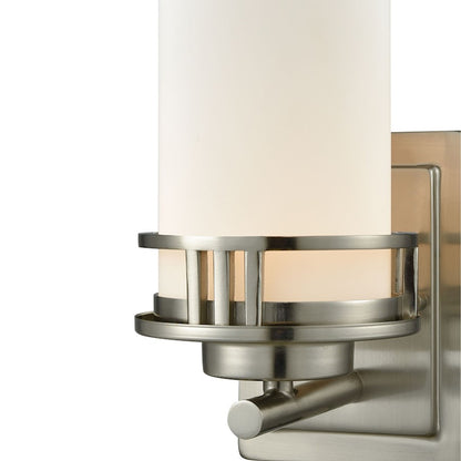 Atlas Lighting Ravendale 9in 1-Light Wall Sconce | Transitional Brushed Nickel and White Glass | Bathroom & Hallway | 5 x 7 x 9 in | Model WL11422-NK