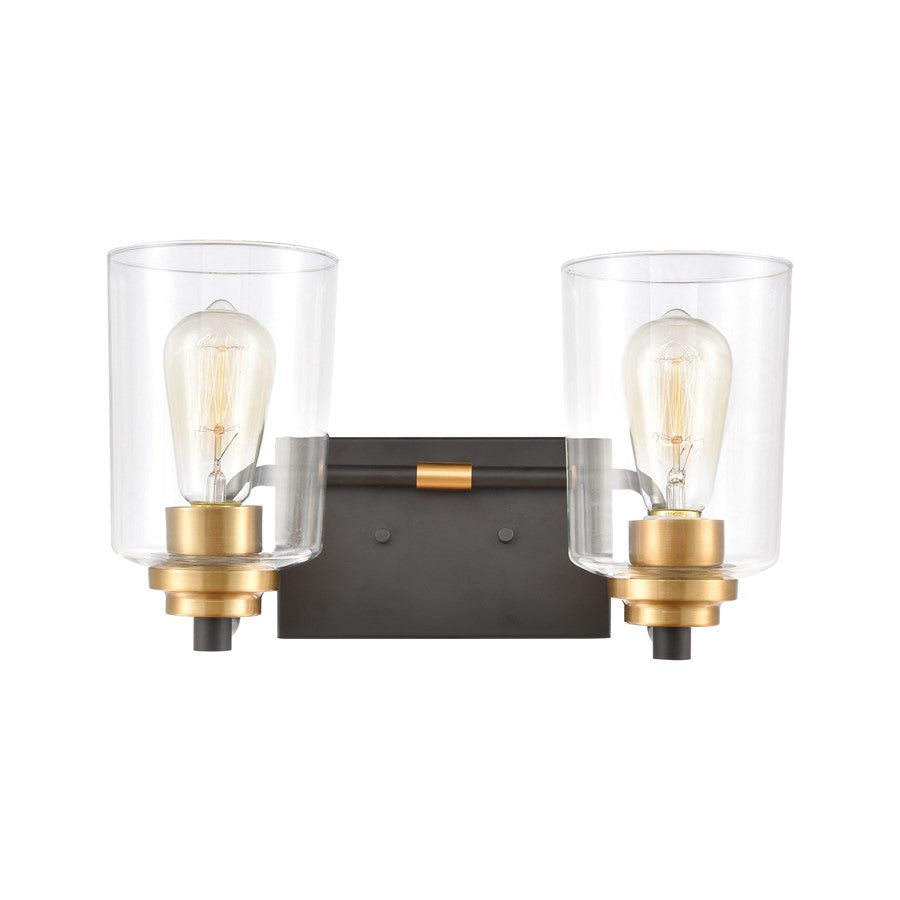 Atlas Lighting Robins 14in 2-Light Vanity Light | Transitional Matte Black and Brushed Brass with Clear Glass | Bathroom Vanity | Model WL11428-BK