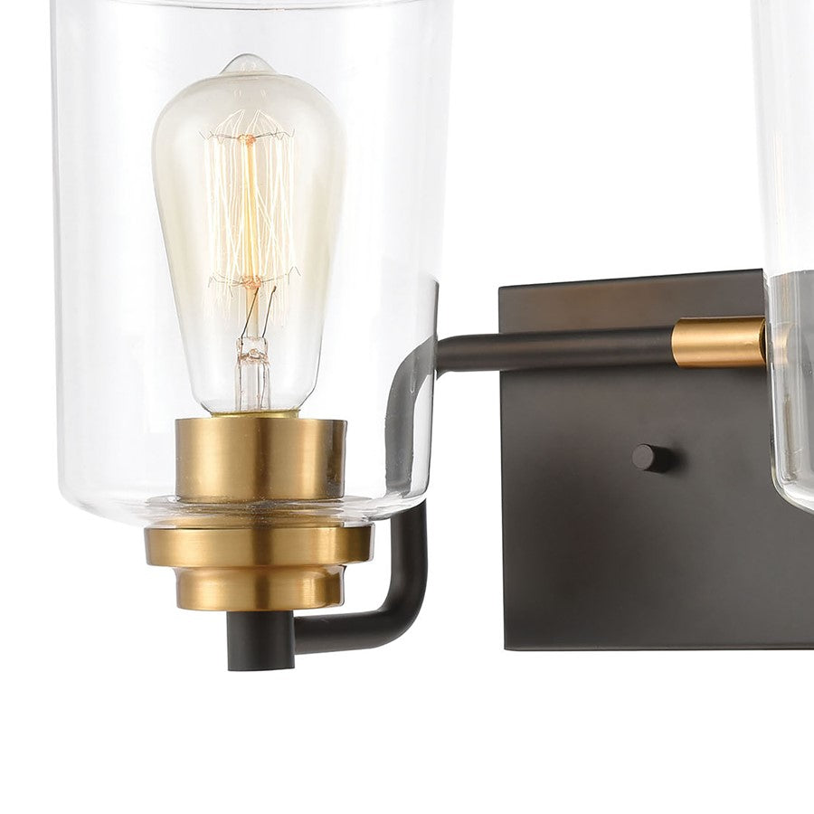 Atlas Lighting Robins 14in 2-Light Vanity Light | Transitional Matte Black and Brushed Brass with Clear Glass | Bathroom Vanity | Model WL11428-BK
