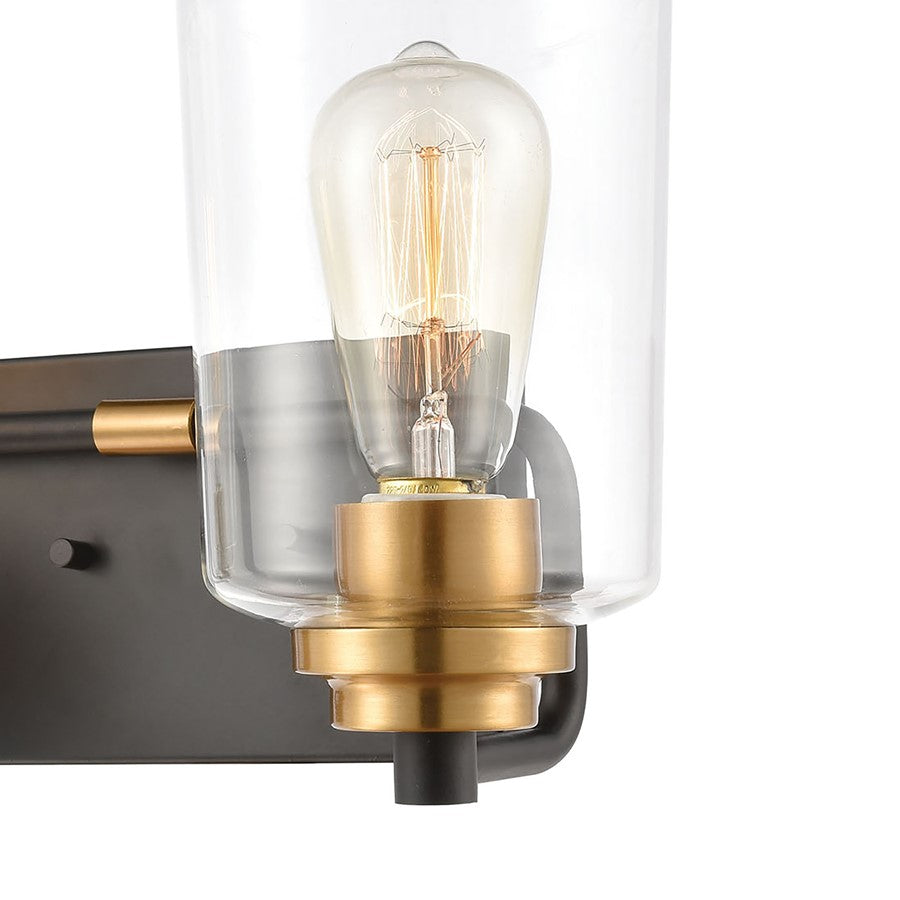 Atlas Lighting Robins 14in 2-Light Vanity Light | Transitional Matte Black and Brushed Brass with Clear Glass | Bathroom Vanity | Model WL11428-BK